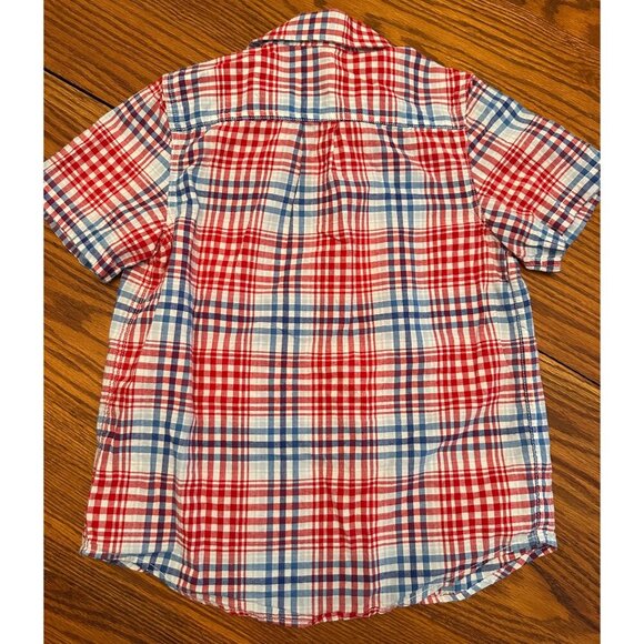 cat & jack red white and blue plaid button down collared shirt - Picture 2 of 5